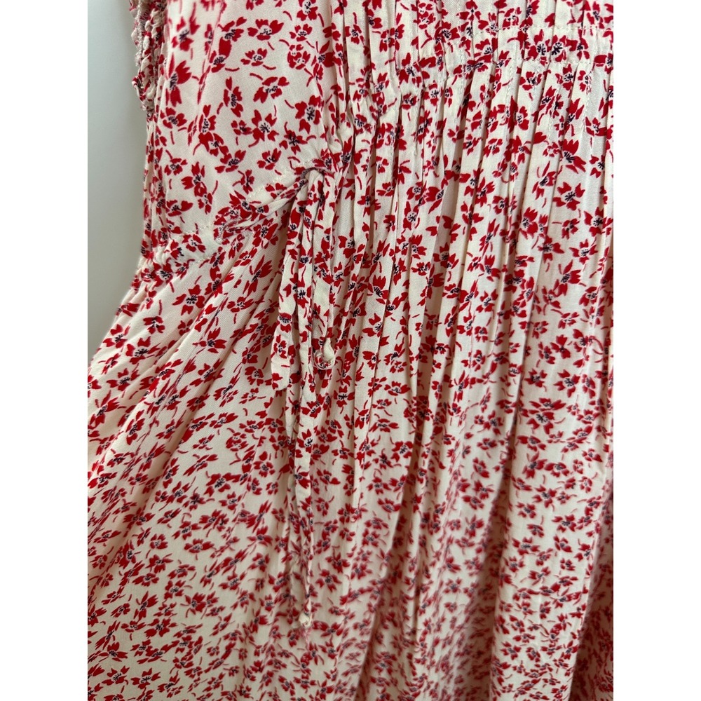 Free People One Fine Day Mini Dress Red Cream Ditsy Floral Pintuck XS Oversized - Picture 5 of 15